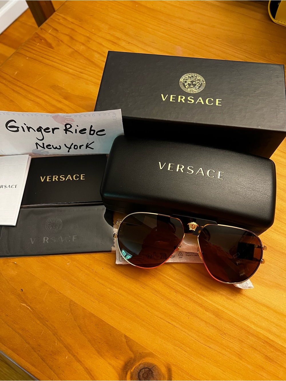 Versace Gold Aviator Sunglasses with Brown Lenses- unisex